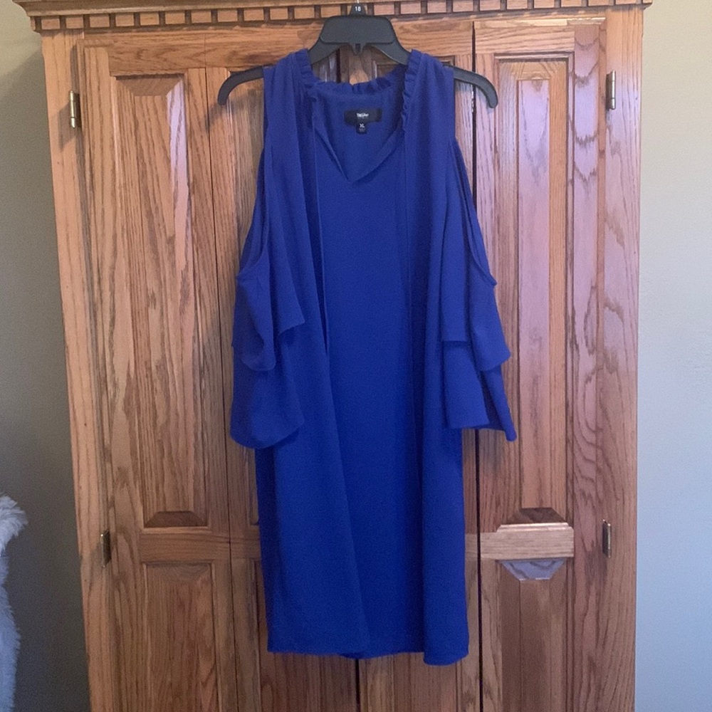 Blue cold shoulder dress
